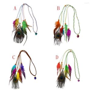 Presilhas de cabelo Acessórios de casamento para a cabeça Feminino Hippie Acessórios para a cabeça Boho Peacock Feather Band Tribal African Jewelry