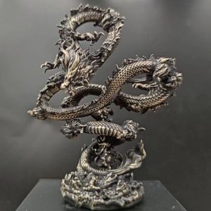 Dekorativa föremål Figurer 11cm mässing Dragon Casting Statue Animal Metal Figurin Heminredning Desktop Crafts Sculpture Decoration 230810