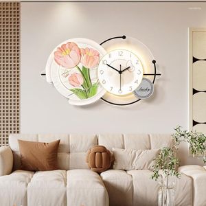 Wall Clocks 2023 Acrylic Clock With Led Ambient Light Flower For Home Living Room Restaurant Kitchen Entrance Hall Decor