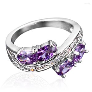 Bröllopsringar huitan chic kvinnlig ljus lila zirkoniumring för engagemang ceremoni mode lyxfinger tillbehör kvinnors smycken