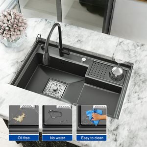 Black Stainless Stee Kitchen Sink Step Sink Washbasin Cup Large Single Slot Washer Undermount Bowl For Kitchen Coffee Shop