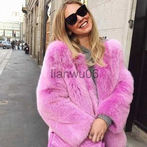 Kvinnors jackor mode vinter varma vita faux päls kvinnor långärmad rosa lyx elegant fluffig falska kanin päls blazers kläder streetwear j230810