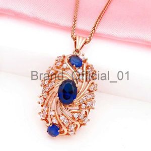 Court Style Plated 14K Rose Gold New In Luxury Blue Gem Necklace for Women 585 Purple Gold Stereoscopic Pendant Jewelry x0810