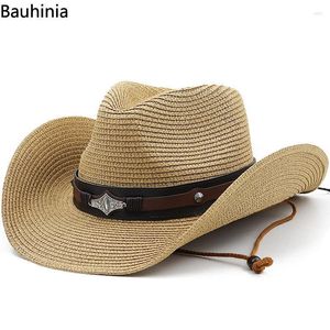 Berets Bauhinia Paper Słomka Western Cowboy Hat Summer Beach Sun Hats Women Panama Składana podróż