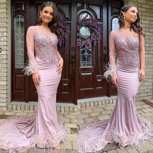 One Shoulder Evening Clown Sexig Illusion Feather Mermaid Dresses Sweep Floor Sequined Prom Dress Formal Custom Made Made