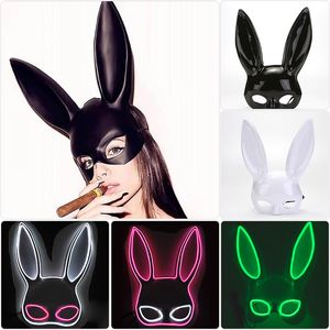 Parti Maskeleri 10 Renk Led Glow Karnaval Kadın Cosplay Masquerade Bunny Maske Neon Sevimli Uzun Kulaklar Tavşan Maskeleri Parti Gece Kulübü Bar Malzemeleri 230809