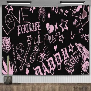 Tapestries Lil Peep Tapestry Wall Hanging Look At The Sky Art Tapestry Blanket Black Hippie Witchcraft Tapestries Aesthetic Room Decor R230810