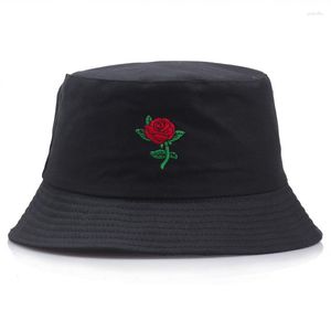 Berets Fashion Wild Rose Flower Emelcodery Hat Hat Women Women Tide Outdoor Sun Bucket Hats Panama для подарков на День Святого Валентина YD078