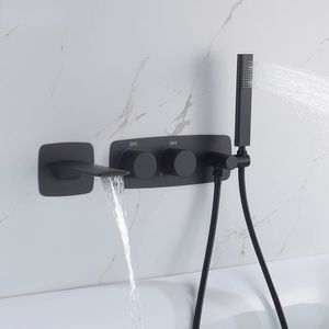 Bathroom Waterfall Shower Faucet Set Brass Polish Bathtub Mixer Diverter Valve Bath Mixers Taps Hot and Cold Black Showers