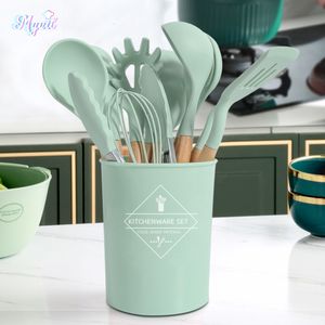 Utensílios de cozinha conjunto de utensílios de cozinha de silicone não tóxico ferramentas de cozinha de cozimento 11 pçs silicone pá colher raspador escova pá batedor turner 230809