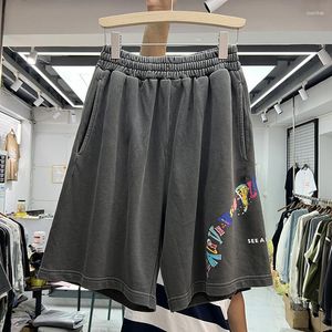 Herrshorts 23SS vintage trevligt tvättade gamla dragkroppar elastiska midja män kvinnor färgglada bokstäver tryck byxor grossistkläder