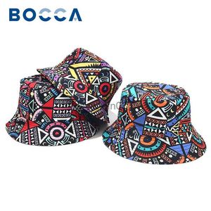 Breite Krempe Hüte Eimer Hats Bocca bedruckte Eimer Hut Vintage Print Eimer Hats Reversible Fisherman Hats Cap Man Frauen Unisex falten Retro Hip Hop HKD230810