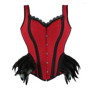 Bustiers & Corsets Sexy Women's Wedding Waistcoat Mesh Grid Lingerie Basque Corselet Floral Lace Overlay Corset Overbust Feather Bustier