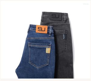 Мужские джинсы Осень весна темные высококачественные хлопковые принт на карманах личности винтажные растяжки.