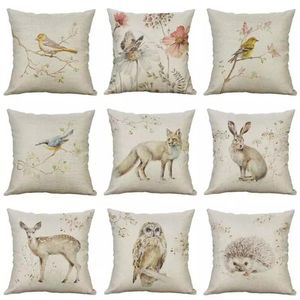 18 Vintage Small Animal Linen Pillow Case Soffa vardagsrum i midja Dekor söt katt bomulls hemkudde för sovrumskontor2673