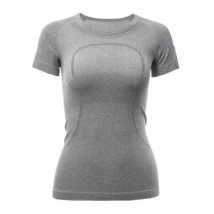 LU-0309 Kvinnors yogautrustning Kort ärmskjorta Solid Color Sports Shirts Running Excerise Gym Fitness Trainer Girls Silm Jogging Sportkläder snabbt torrt