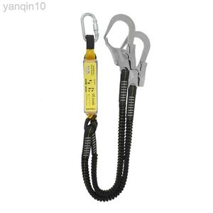 Rock Protection 25KN Protective Safety Belt Elastic Buffer Sling Belt With Carabiner Snap Hook Aerial Work Climb Wearable Anti Fall Off Rope HKD230810