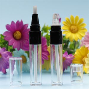 4.5ML Empty Round Mini Twist Pen, Transparent+Black Lip Gloss Tube/Bottle, Disposable Plastic Dial Up Pen With Silicon Tip JL1865