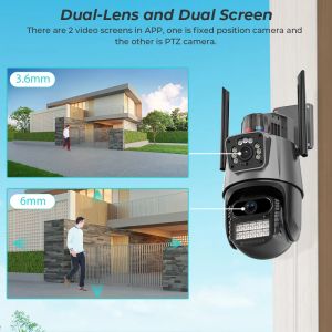 8MP 4K IP -kamera utomhus WiFi PTZ Dual Lens Dual Screen Auto Tracking Waterproof Security Video Surveillance Police Light Alarm