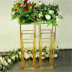 4pcs/lot Wedding Dessert table Gold-Plated Geometric Flower Stand party Decoration Shiny Metal Iron Square Frame geometric route HKD230810