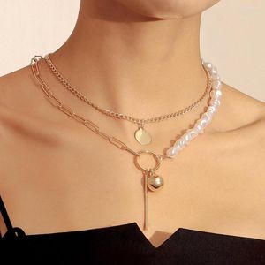 Pendant Necklaces Imitation Pearl Baroque Choker Necklace For Women Girl Geometric Round Ball Long Rod Aesthetic Jewelry