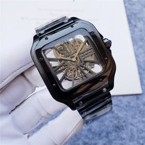 dropshipping luxury Mens Watches Square Skeleton 39mm size Watch All Stainless Steel Casual Business VK Quartz Designer WristWatch Sapphire Glass Montre De Luxe