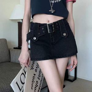 Skirts Y2k Denim Skirts Women's Summer Sexy Short Mini Skirt Wrap Hip Mirco Skirt Black Punk Pencil Jeans Skirt for Women Belted 230809