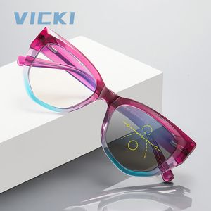 Reading Glasses VICKI Cat Eye Pochromic Multifocus Reading Glasses for Women Anti Blue Hyperopia Progressive Prescription Lenses Eyeglasses 230809