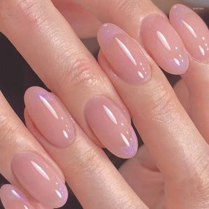 False Nails 24pcs Oval Head Pink Almond Fake Simple Wearable Long Press On Full Cover Nail Tips Manicure Tool