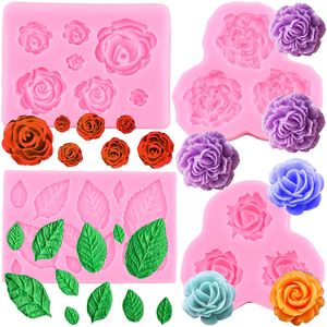 Bakning Mögel Rose Flower Peony Silicone Mold Wedding Cake Decorating Tools Chocolate Fondant Molds Leaf Candy Harts Diy Cupcake Topper 230809