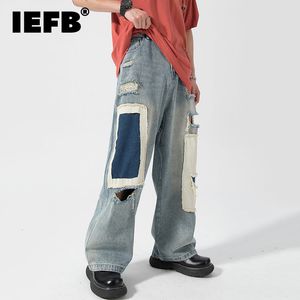 Jeans da uomo IEFB Vintage Hole Casual Jean Beggar Pants High Street Spliced Summer Trendy Worn Out Wide Leg Denim 9C722 230809