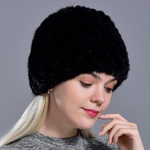 Beanie/Skull Caps winter womens mink fur hats natural real fur knitted cap fashionable fluffy ladies genuine fur beanie female black fur caps 230809