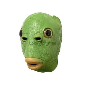 Halloween Animal Máscara Funny Toy Green Fish Head Rubber Party Capace