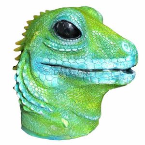 Green Lizard Animal Cosplay Full Head Latex Mask Reptile Halloween Costume Party Fancy Dress Carnival Mask HKD230810