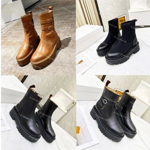Designer Lyra Cow Leather Buckle Short Count Bulky Triombe Boot Women Shoes Studded Outsole Lustrous Cow Leather Lace Up Black Boots With Box
