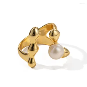 Обручальные кольца Allme ins Fashion Freshwater Pearl Charm для женщин 18K настоящий золото, покрытый медными геометрическими нерегулярными регулируемыми открытым кольцом