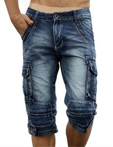 Mens Jeans Summer Retro Cargo Denim Shorts Vintage Acid Washed Faded Multiplockets Militärstil Biker Kort för män 230810