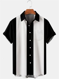 メンズドレスシャツクリエイティブ3Dデジタル黒と白のグリッドコラージパターンフラップホリデーレジャー短袖シャツs -5xl 230809