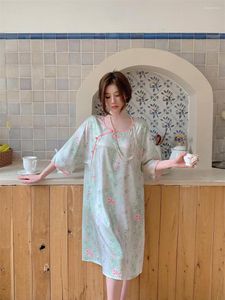 Women's Sleepwear Chinese Style Nightgown For Women Summer Three Quarter Sleeves Ice Silk Ink Printing Pajamas Loose Fitting Large Size