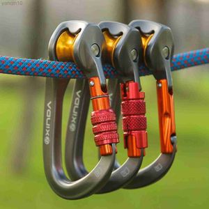 Rock Protection Outdoor Pulley Carabiner Mountaineering Safety Buckle Lock Cross Strop Equipment Bearing Hook HKD230811