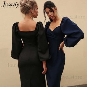 Jusahy elegant Pure Color Latern Рукава платье для женской вечеринки Клубная одежда Формальные миди -платья Мужер повседневная уличная одежда горячая T230810