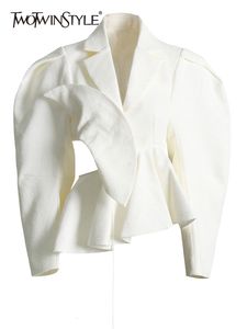 Męskie bluzy bluzy TwotWinstyle Streetwear Wet Out Blazer for Women Lapel Long Rękaw Solidne jesienne Blazery żeńskie odzież w stylu mody 230810