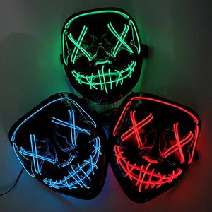 Kablosuz LED Maske Cadılar Bayramı Partisi Maskeli Maskeli Maskesi Neon Maske Işık Karanlık Maskara Korku Taşınması Parlayan Masker HKD230810