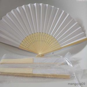 Kinesiska stilprodukter 10/20/30 st White Paper Fan Portable Wedding Fans gåvor för gäst födelsedagsfest dekoration R230810