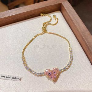 Charm Bracelets New Trendy Sweet Love Zircon Bracelet For Women 18K Gold Plated Pink Crystal Full of Rhinestone Bracelet Wedding Jewelry Gift