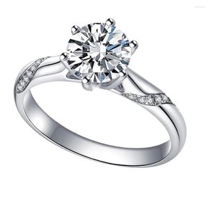 Cluster Rings Moissanite Solid 14K White Gold Classic Six-claw Ring Wedding Engagement For Women With Certificate