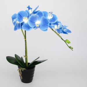 Dekorative Blumen, 20 Zoll (50 cm), LED-Blüte, Orchideenblüte, Bonsai, 7 Stück WarmLED mit 2 Akku-Topf, 7 Stück echte Touch-Knospen