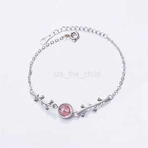 Charm Bracelets Sole Memory Natural Strawberry Crystal Fresh Sweet Twig Leaves Silver Color Female Resizable Bracelets SBR173