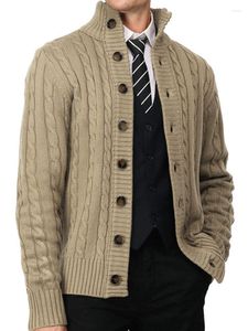 Suéter masculino cardigã de malha com gola alta - Casacos casuais de malha