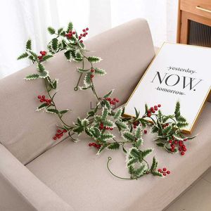 20pcs artificial silk flowers leaves vine Berry leaf string plants for diy christmas tree home garden supermarket decoration HKD230810